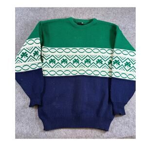 VINTAGE 70s Blarney Castle Irish Sweater Mens Large Green Blue Shamrock Knit